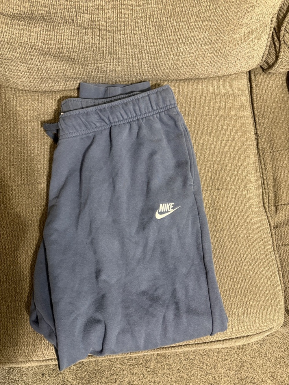 Nike Navy Blue Fleece Track Pants with White Swoosh